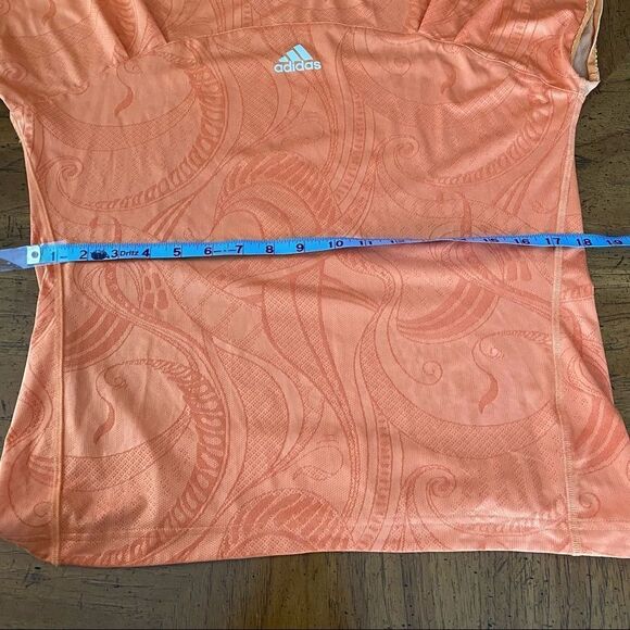 Adidas T-Shirt Top Orange Athletic Workout Athleisure Casual Sheer Climacool - Picture 11 of 12